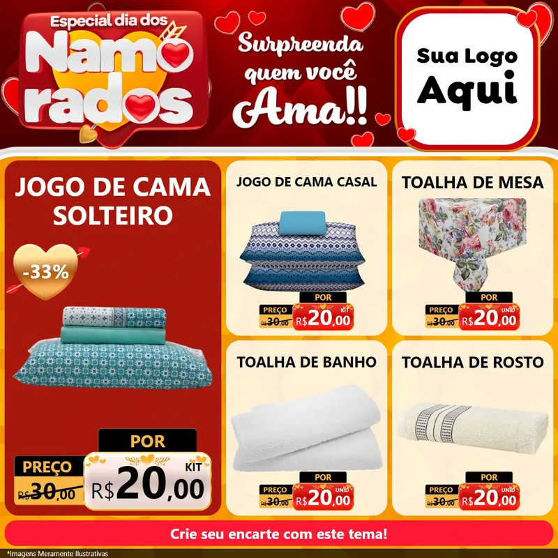 Modelo de Rede Social para Feed Facebook com o tema Especial Dia dos Namorados para Cama, Mesa e Banho