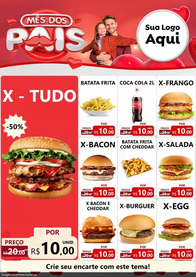 Modelo de Encarte para Encarte A4 Vertical com o tema Mês dos Pais para Hamburgueria