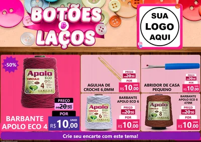 Modelo de Encarte para Encarte A4 Horizontal com o tema Botões e Laços para Armarinho e Aviamentos