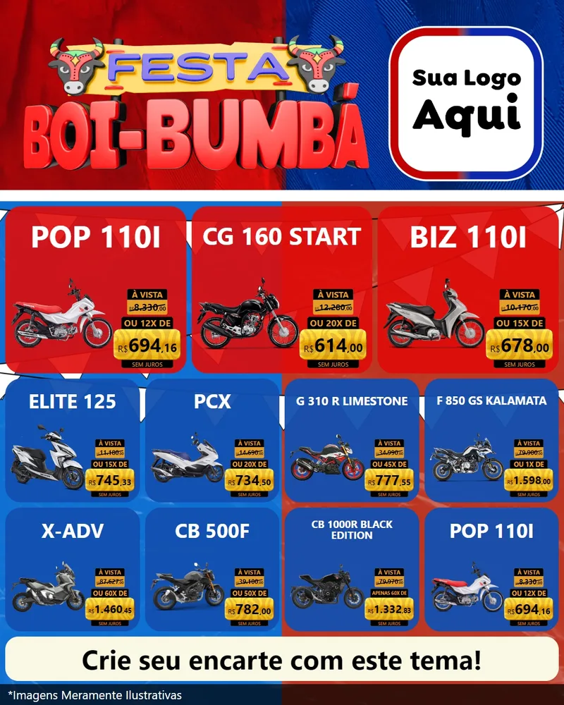 Modelo de Rede Social para Feed Instagram com o tema Festa Boi Bumbá para Concessionaria de Motos