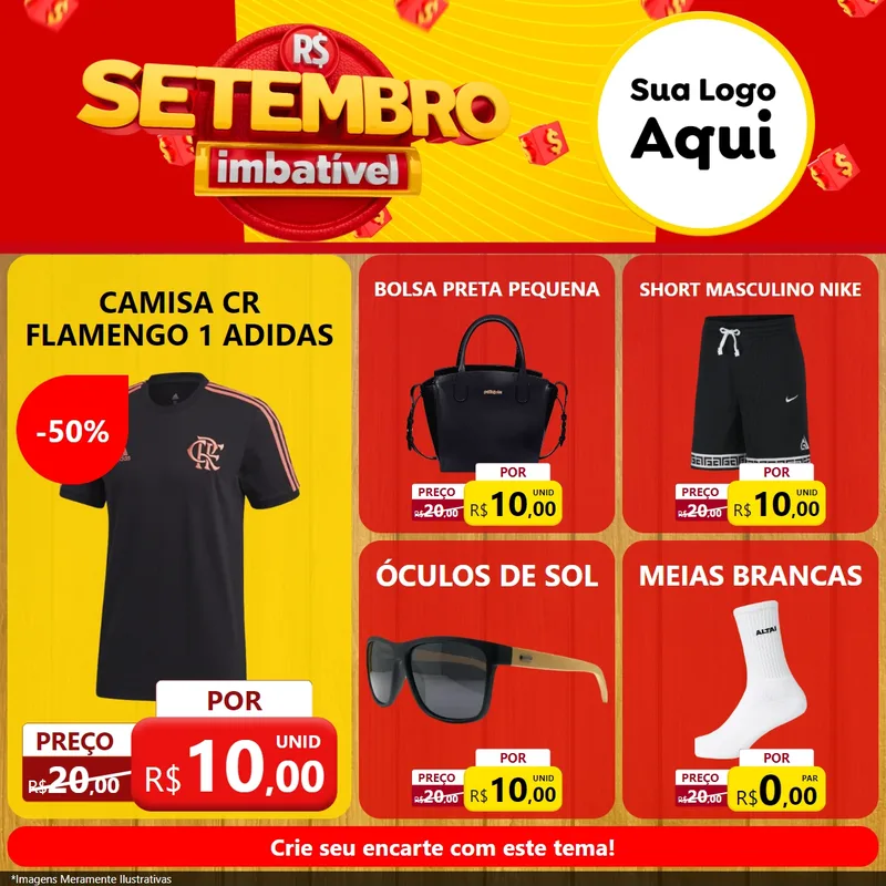 Modelo de Rede Social para Feed Facebook com o tema Setembro Imbatível para Roupas e acessórios