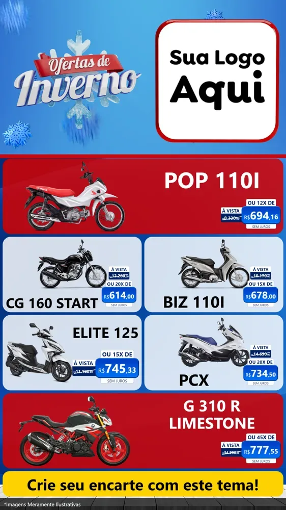Modelo de TV para TV Vertical com o tema Ofertas de Inverno para Concessionaria de Motos