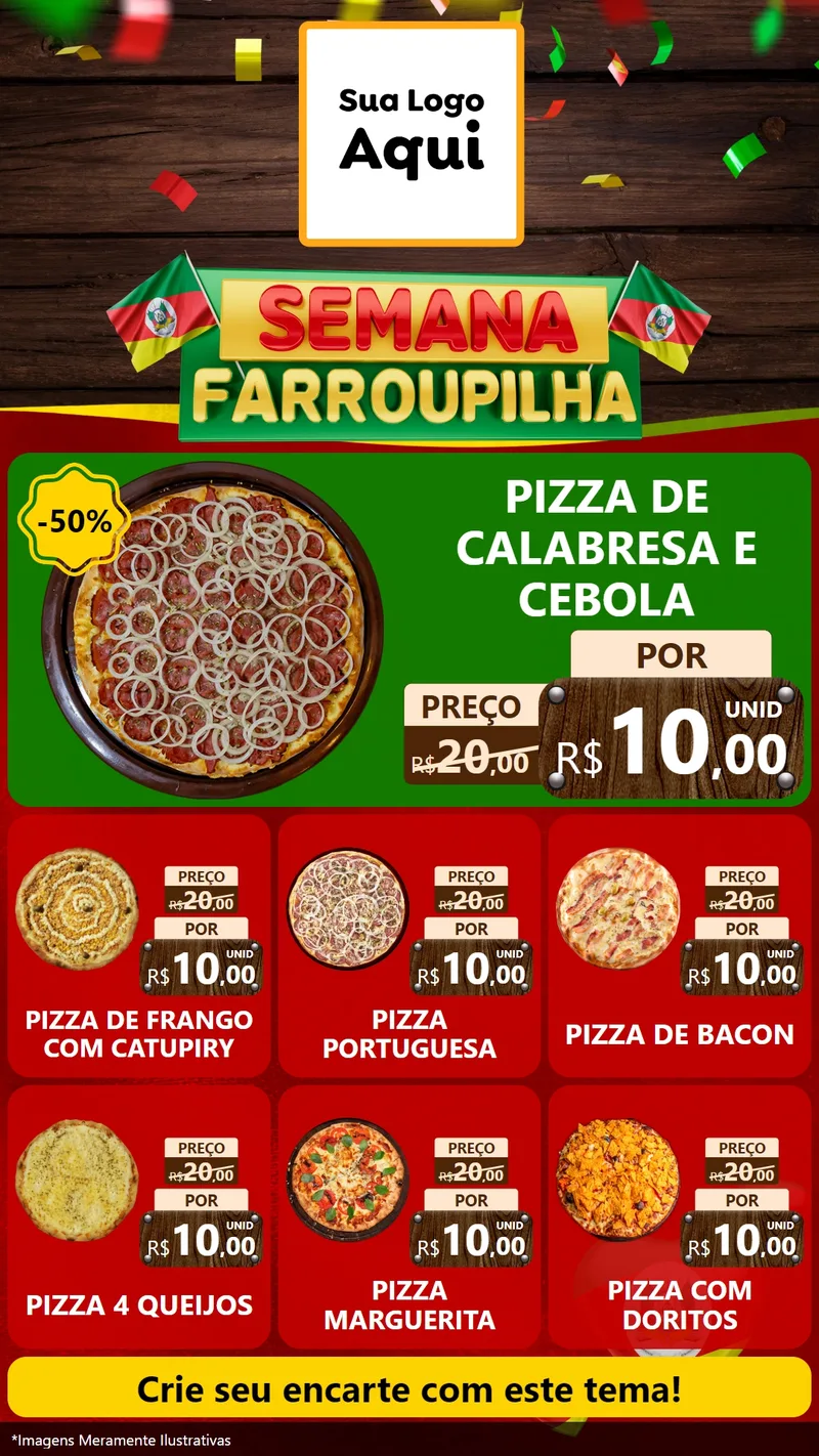 Modelo de Rede Social para Stories com o tema Semana Farroupilha para Pizzaria