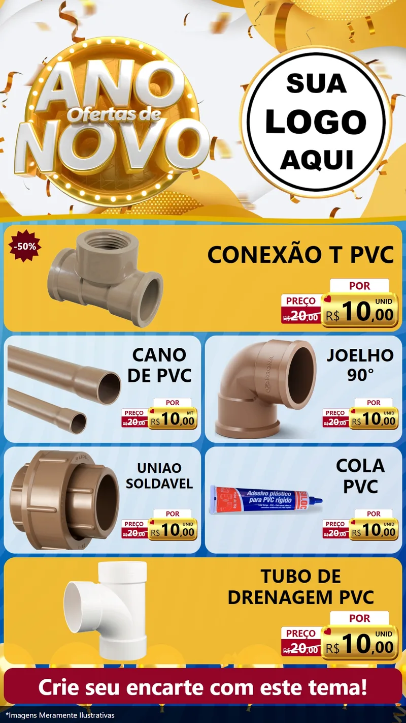 Modelo de TV para TV Vertical com o tema Ofertas de Ano Novo para Tubos e conexões