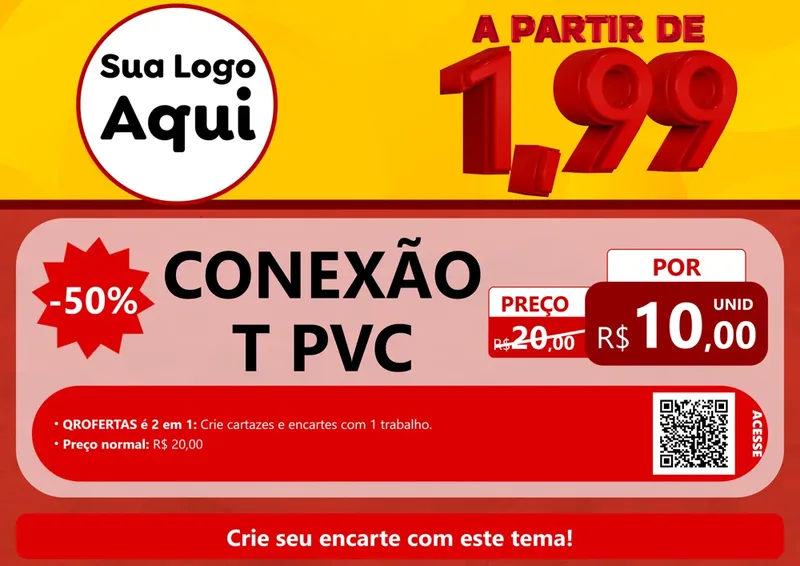 Modelo de Cartaz para Cartaz A4 Horizontal com o tema A Partir de Um e Noventa e Nove - 1,99 para Tubos e conexões