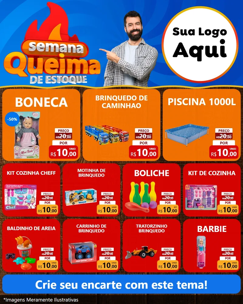 Modelo de Rede Social para Feed Instagram com o tema Semana Queima de Estoque para Brinquedos
