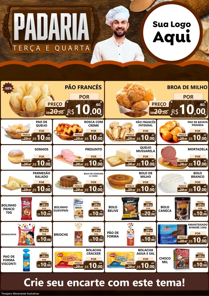 Modelo de Encarte para Encarte A4 Vertical com o tema Terça e Quarta Da Padaria para Padaria