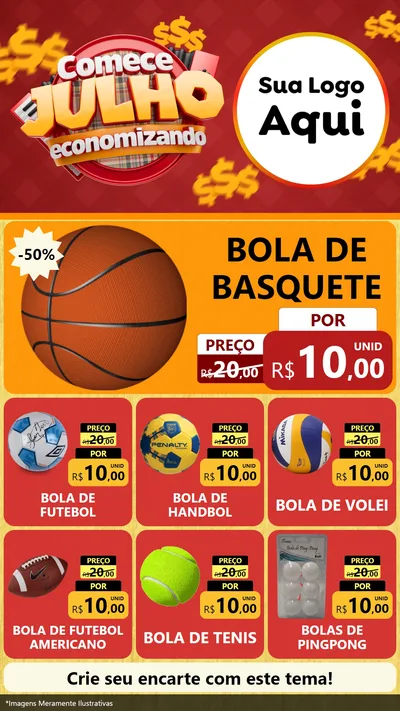 Modelo de Rede Social para Stories com o tema Comece Julho Economizando para Artigos Esportivos