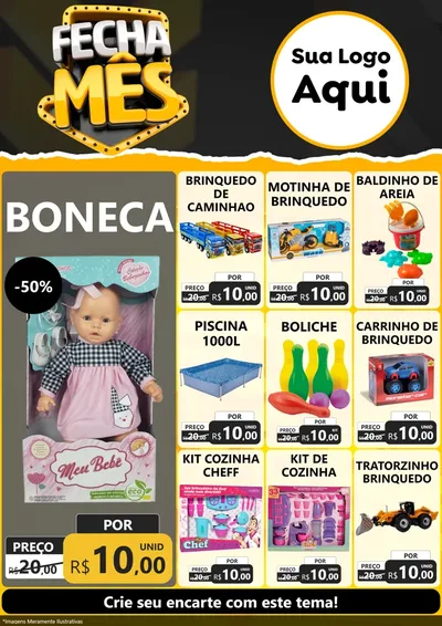 Modelo de Encarte para Encarte A4 Vertical com o tema Fecha Mês para Brinquedos