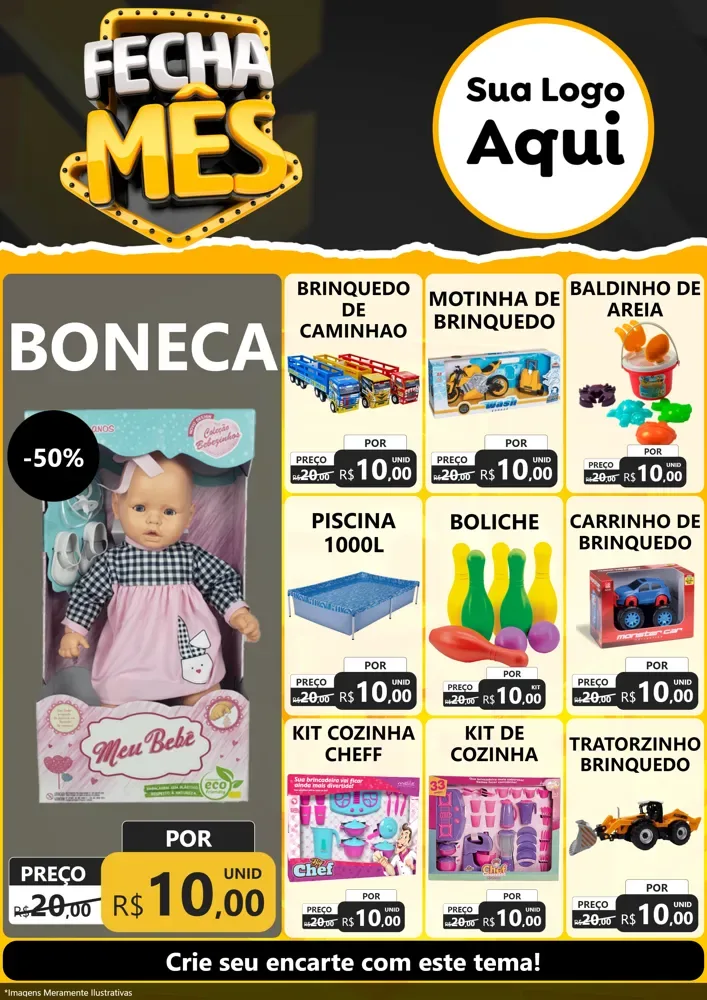 Modelo de Encarte para Encarte A4 Vertical com o tema Fecha Mês para Brinquedos