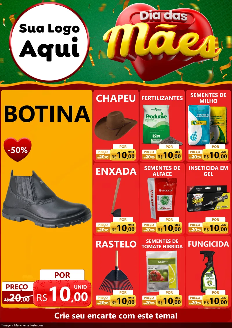 Modelo de Encarte para Encarte A4 Vertical com o tema Dia das Mães para Agropecuária