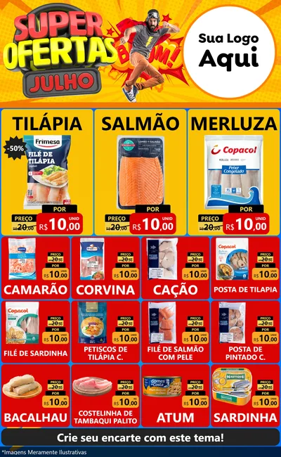 Modelo de Encarte para Encarte Grande com o tema Super Ofertas Julho para Peixaria