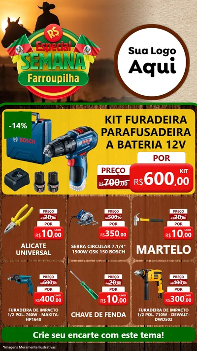 Modelo de Rede Social para Stories com o tema Especial Semana Farroupilha para Maquinas e Ferramentas