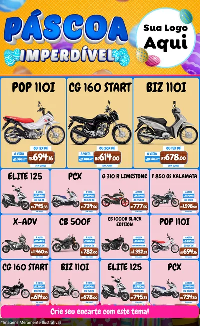 Modelo de Encarte para Encarte Grande com o tema Páscoa Imperdível para Concessionaria de Motos
