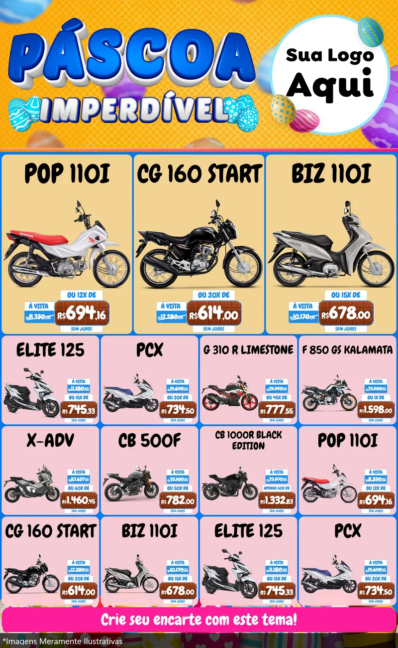Modelo de Encarte para Encarte Grande com o tema Páscoa Imperdível para Concessionaria de Motos