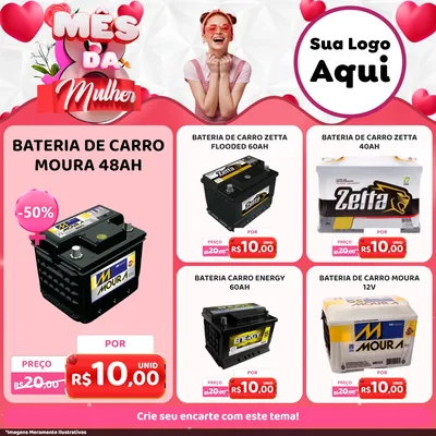Modelo de Rede Social para Feed Facebook com o tema Mês da Mulher para Baterias Elétricas
