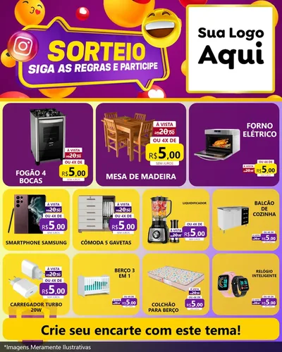 Modelo de Rede Social para Feed Instagram com o tema Sorteio para Móveis e Eletro