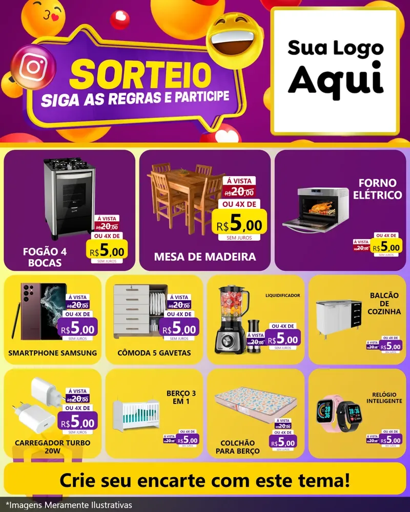 Modelo de Rede Social para Feed Instagram com o tema Sorteio para Móveis e Eletro