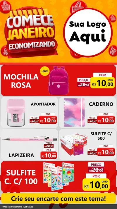 Modelo de TV para TV Vertical com o tema Comece Janeiro Economizando para Papelaria