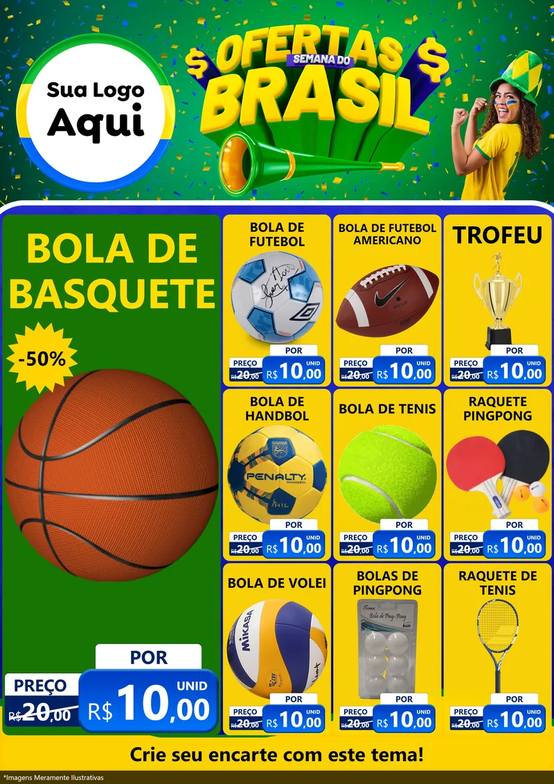 Modelo de Encarte para Encarte A4 Vertical com o tema Ofertas Semana do Brasil para Artigos Esportivos