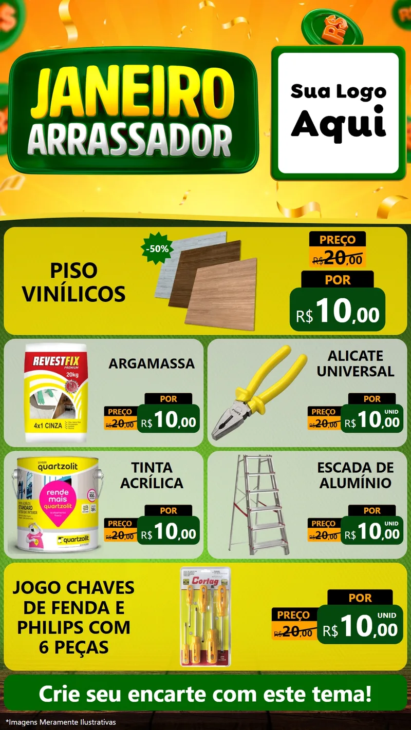 Modelo de TV para TV Vertical com o tema Janeiro Arrasador para Material para Construção