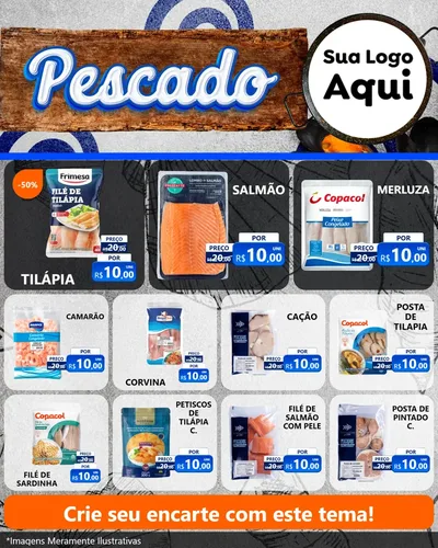 Modelo de Rede Social para Feed Instagram com o tema Pescado para Peixaria