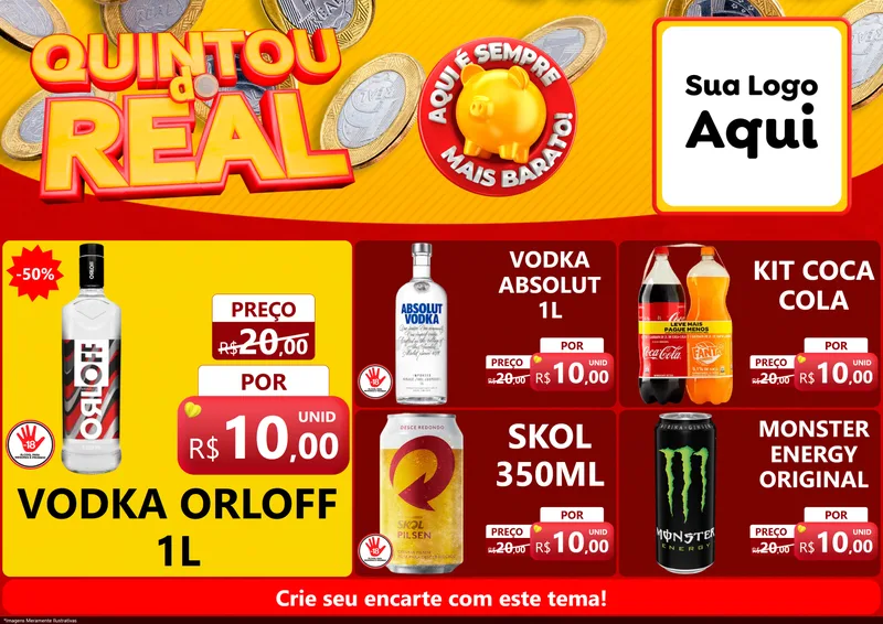 Modelo de Encarte para Encarte A4 Horizontal com o tema Quintou do Real para Distribuidora de bebidas
