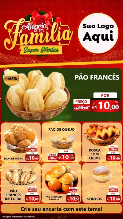 Modelo de Rede Social para Stories com o tema Alegria em Família Super Ofertas - Natal para Padaria