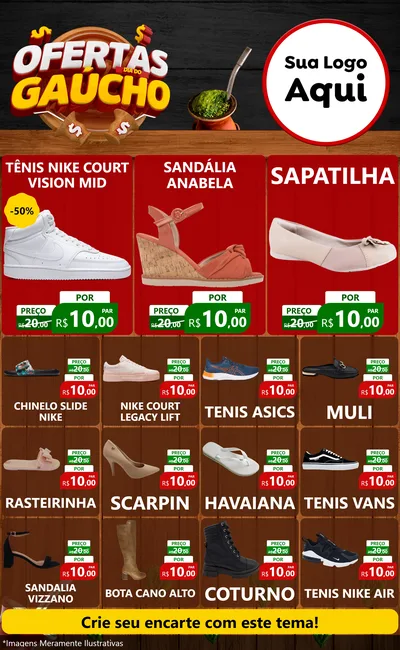 Modelo de Encarte para Encarte Grande com o tema Ofertas Dia do Gaúcho para Calçados