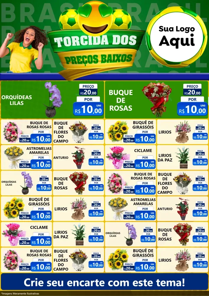 Modelo de Encarte para Encarte A4 Vertical com o tema Torcida dos Preços Baixos - Copa para Floricultura e jardim