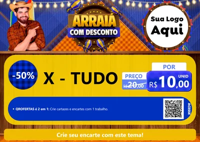 Modelo de Cartaz para Cartaz A4 Horizontal com o tema Arraiá Com Desconto para Hamburgueria
