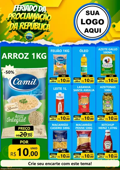 Modelo de Encarte para Encarte A4 Vertical com o tema Feriado da Proclamação da República para Supermercado