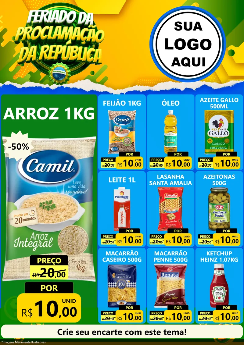Modelo de Encarte para Encarte A4 Vertical com o tema Feriado da Proclamação da República para Supermercado