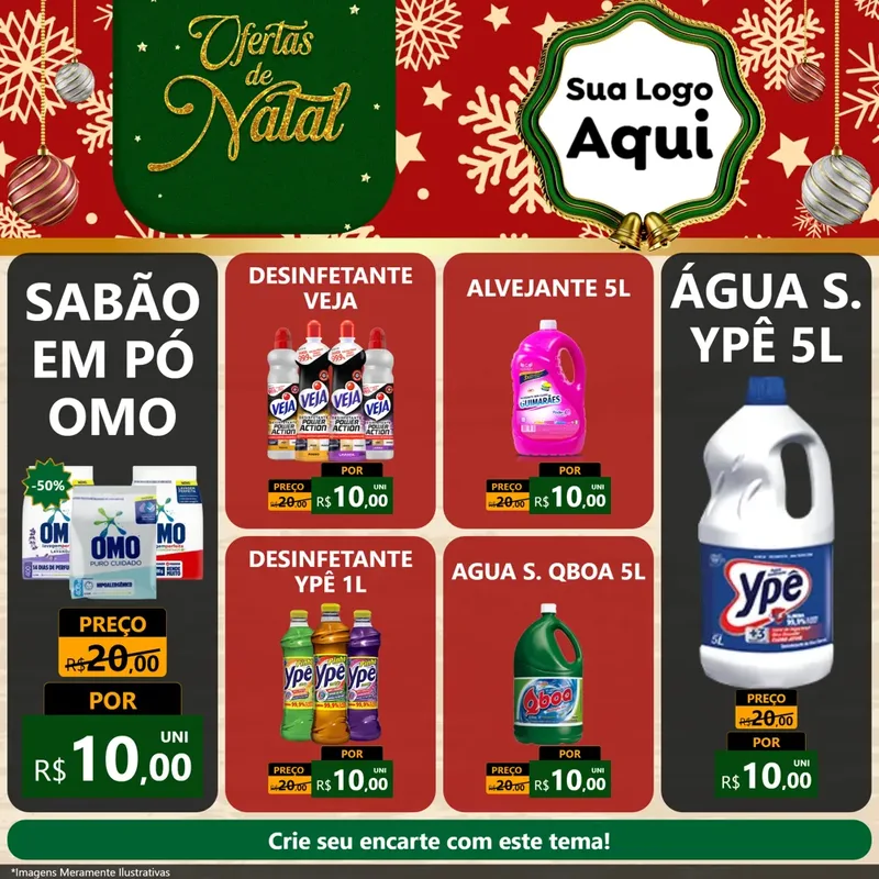 Modelo de Rede Social para Feed Facebook com o tema Natal de Ofertas para Produtos de Limpeza