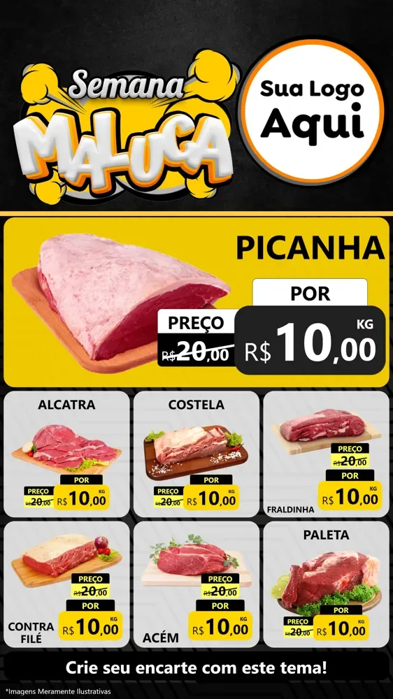 Modelo de Rede Social para Stories com o tema Semana Maluca para Açougue