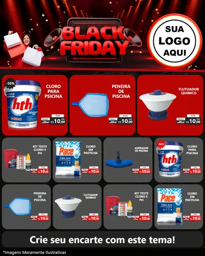 Modelo de Rede Social para Feed Instagram com o tema Black Friday para Produtos para Piscina