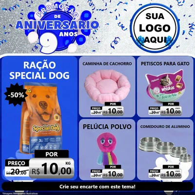 Modelo de Rede Social para Feed Facebook com o tema Promoção de Aniversário - 9 Anos para Pet Shop