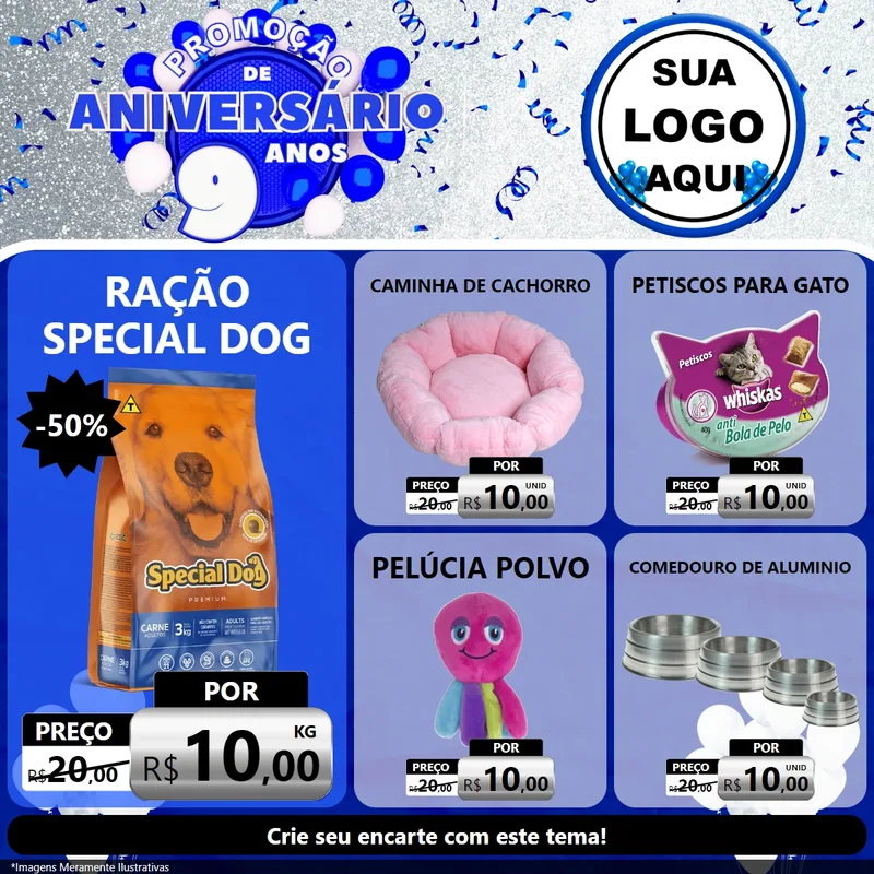 Modelo de Rede Social para Feed Facebook com o tema Promoção de Aniversário - 9 Anos para Pet Shop