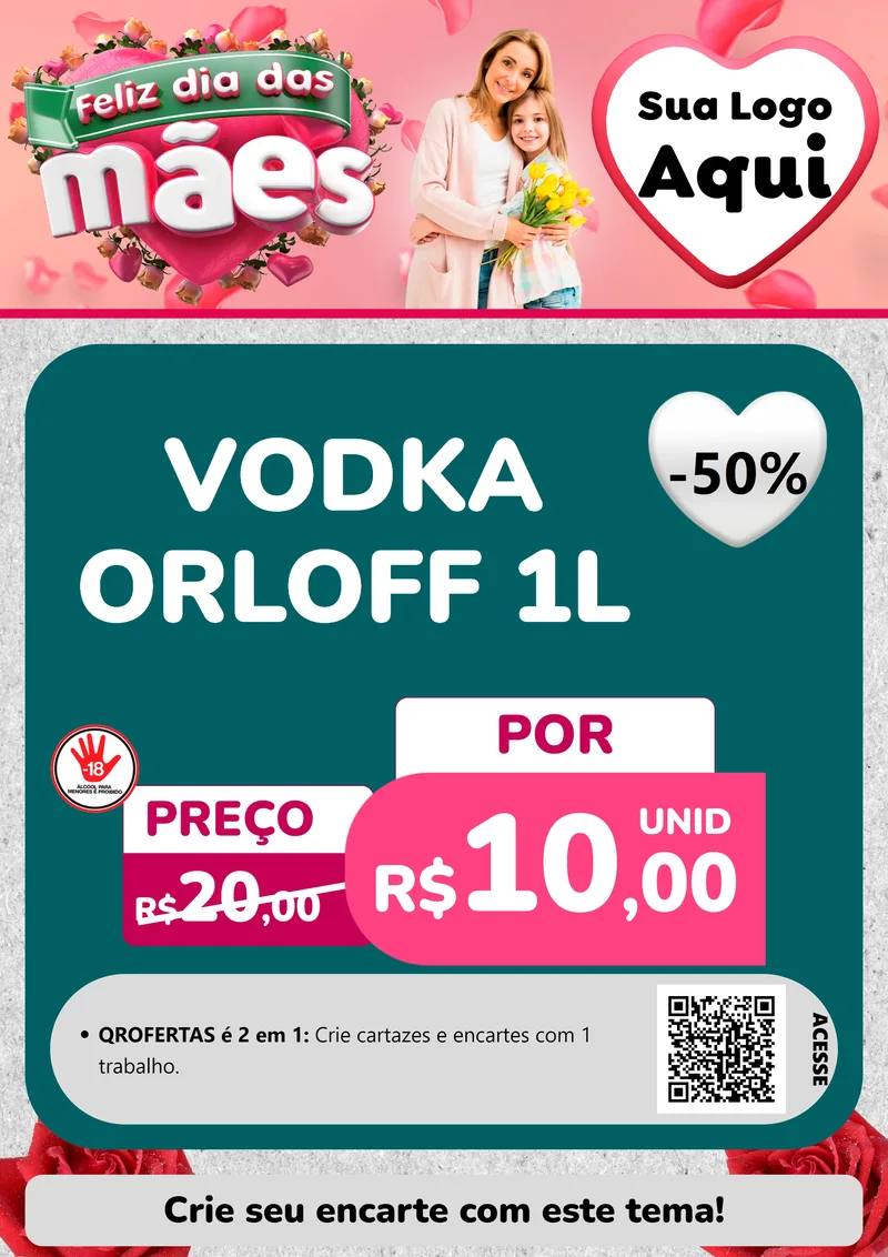 Modelo de Cartaz para Cartaz A4 Vertical com o tema Feliz Dia das Mães para Distribuidora de bebidas