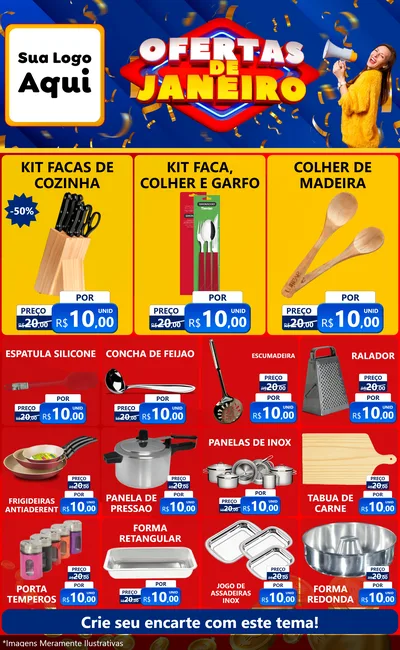 Modelo de Encarte para Encarte Grande com o tema Ofertas de Janeiro para Utilidades Domésticas