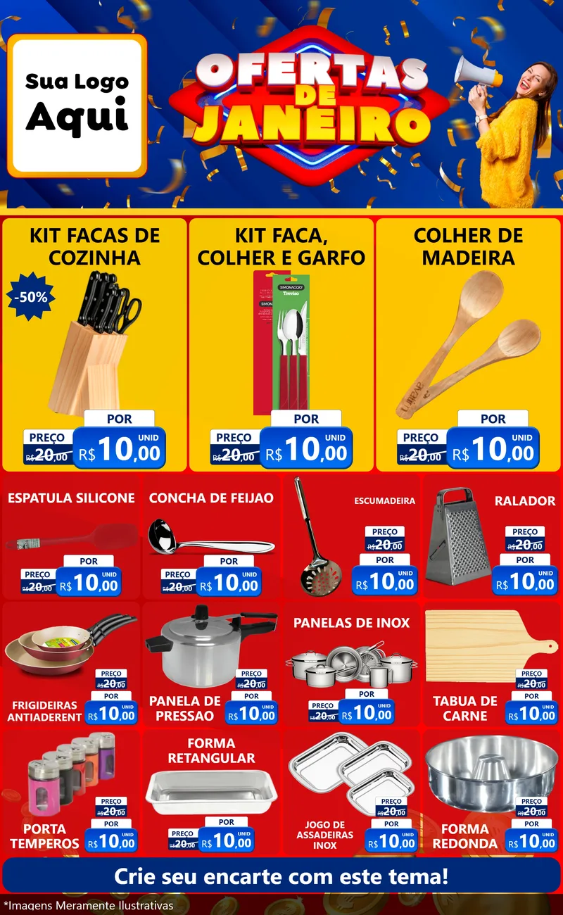 Modelo de Encarte para Encarte Grande com o tema Ofertas de Janeiro para Utilidades Domésticas