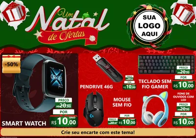 Modelo de Encarte para Encarte A4 Horizontal com o tema Um Natal de Ofertas para Informática