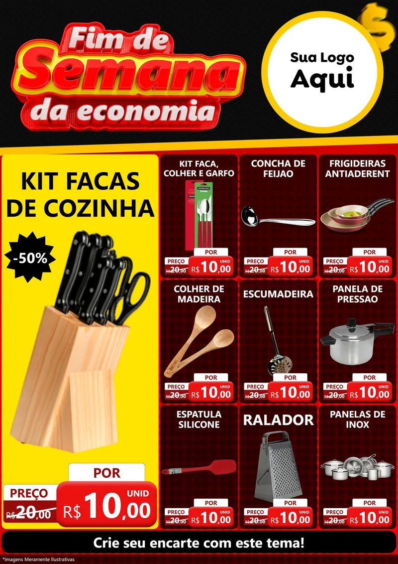 Modelo de Encarte para Encarte A4 Vertical com o tema Fim de Semana da Economia para Utilidades Domésticas