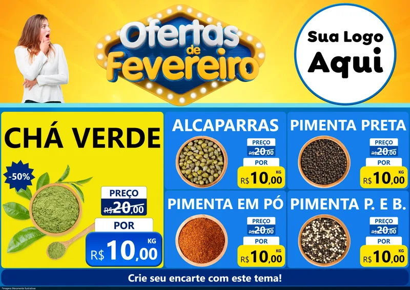 Modelo de Encarte para Encarte A4 Horizontal com o tema Ofertas de Fevereiro para Produtos Naturais