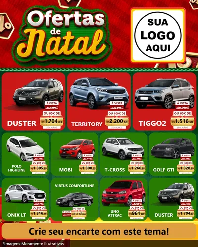 Modelo de Rede Social para Feed Instagram com o tema Ofertas de Natal para Concessionaria de Carros