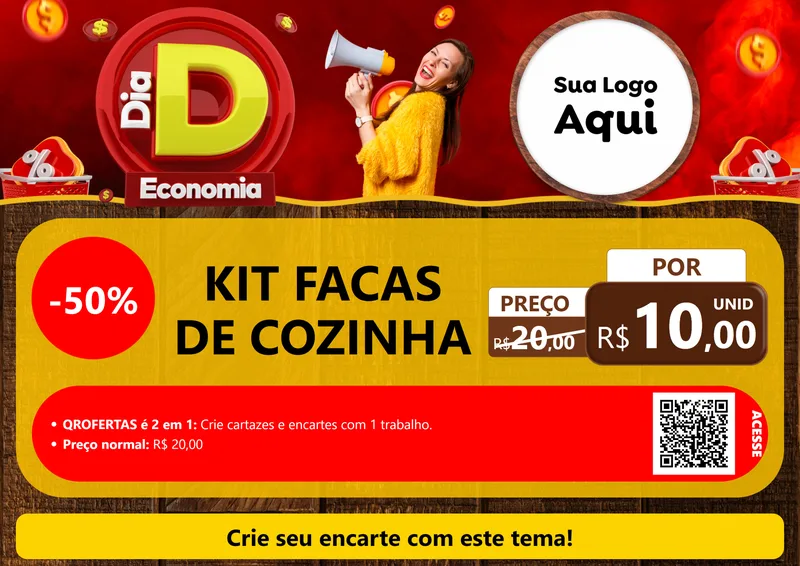 Modelo de Cartaz para Cartaz A4 Horizontal com o tema Dia D Economia para Utilidades Domésticas