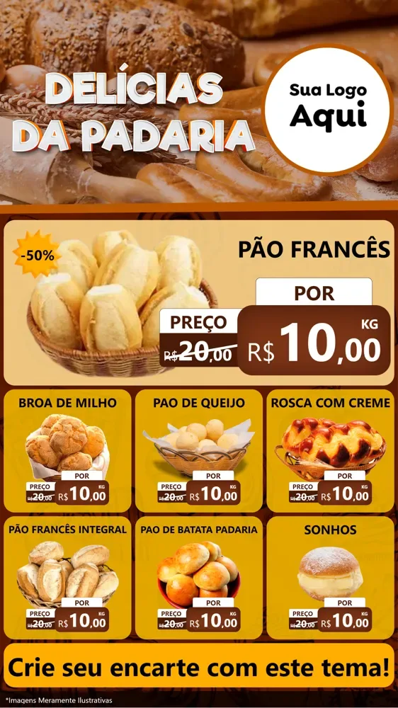 Modelo de Rede Social para Stories com o tema Delícias da padaria para Padaria