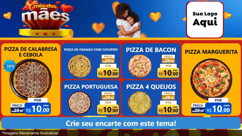 Modelo de TV para TV Horizontal com o tema Mês das Mães para Pizzaria