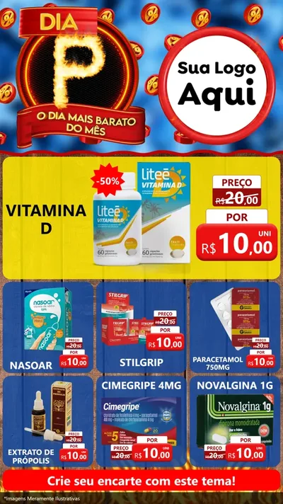Modelo de Rede Social para Stories com o tema Dia P - O Dia Mais Barato Do Mês para Farmácia