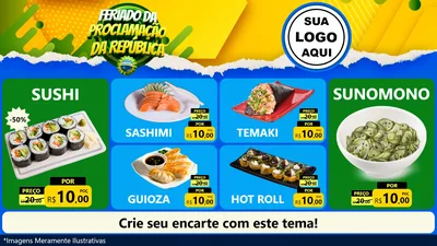 Modelo de TV para TV Horizontal com o tema Feriado da Proclamação da República para Comida japonesa